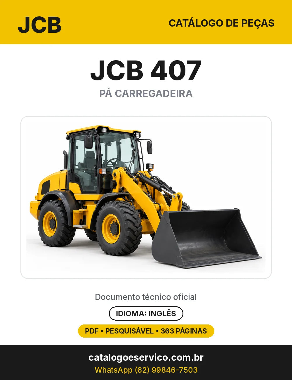Catálogo de peças JCB 407 — capa do catálogo em PDF