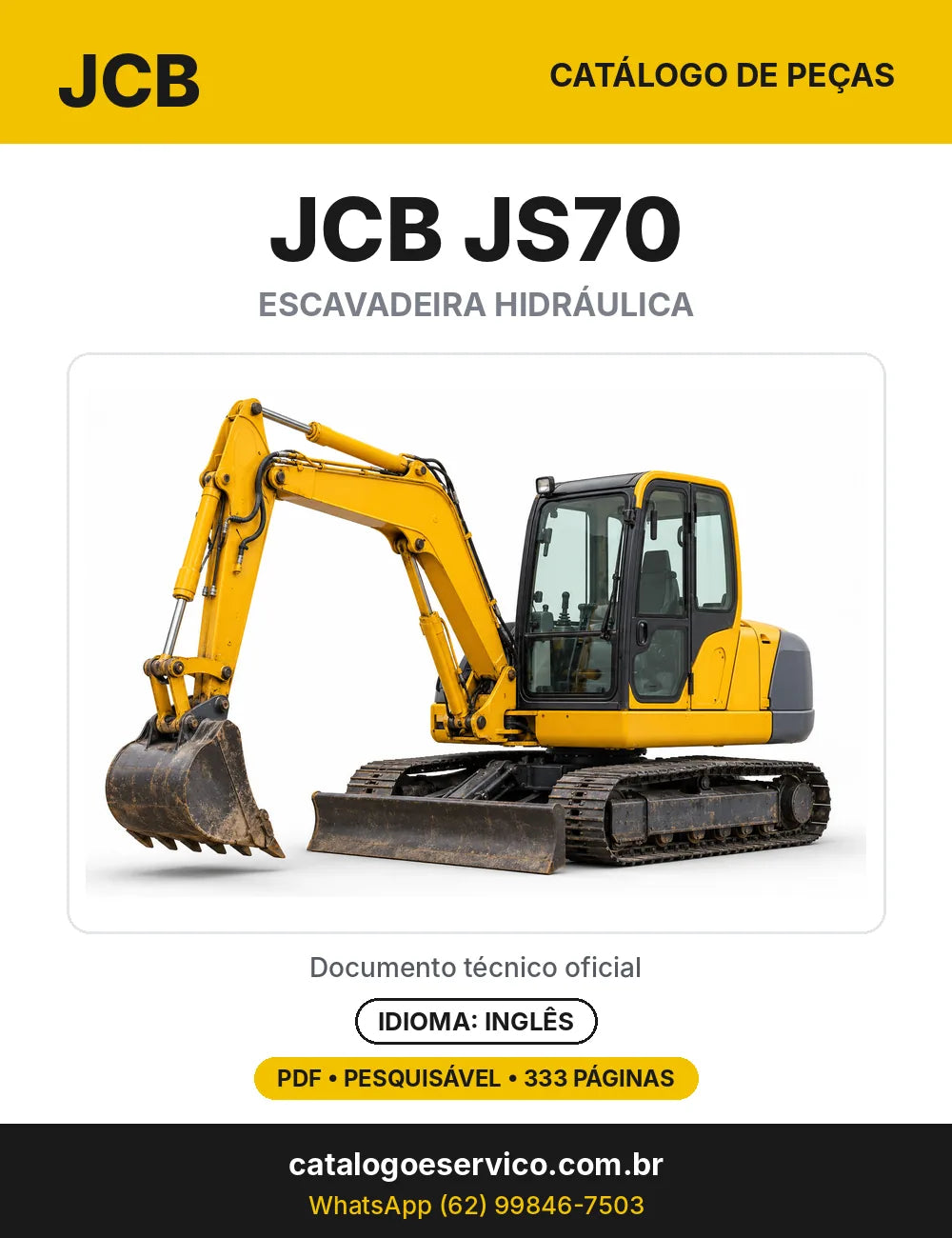 Catálogo de peças JCB JS70 — capa do catálogo em PDF