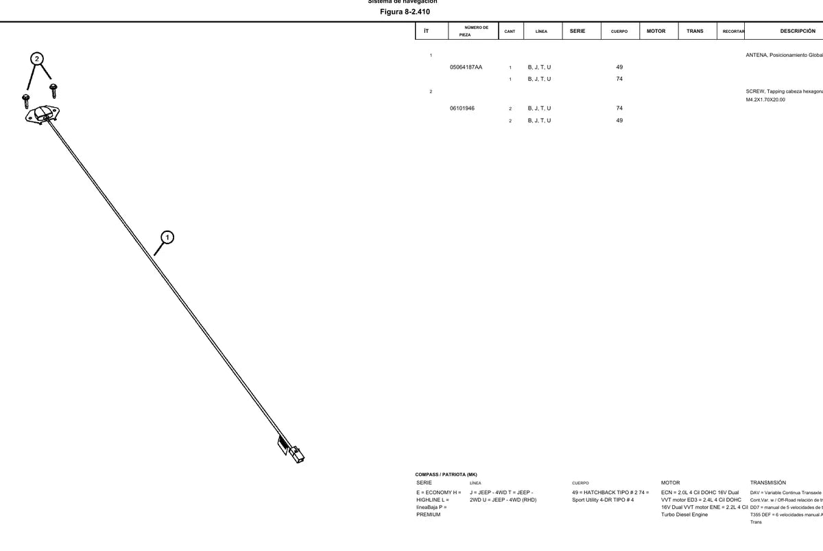 Catálogo de Peças Jeep Compass e Patriot 2006-2017 — página interna com diagrama técnico