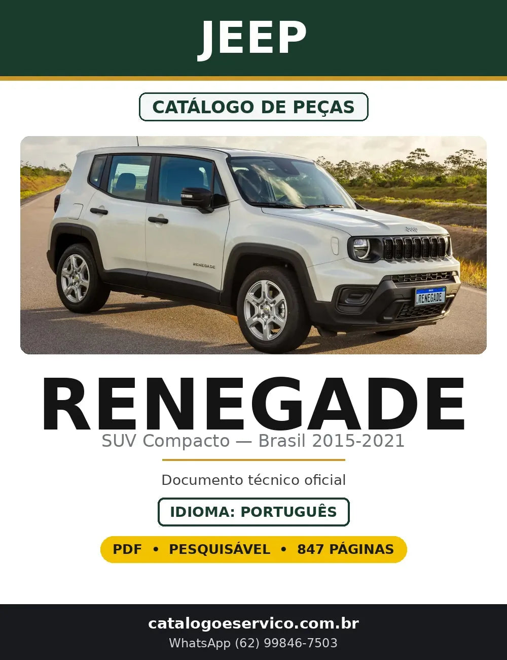 Capa do Catálogo de Peças do Jeep Renegade 2015 a 2021 em PDF com 847 páginas