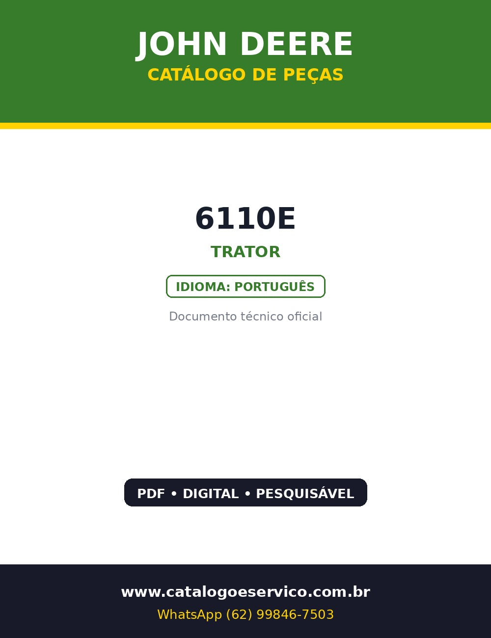 Catálogo de Peças John Deere 6110E — Catálogo oficial de peças do trator John Deere 6110E com números
