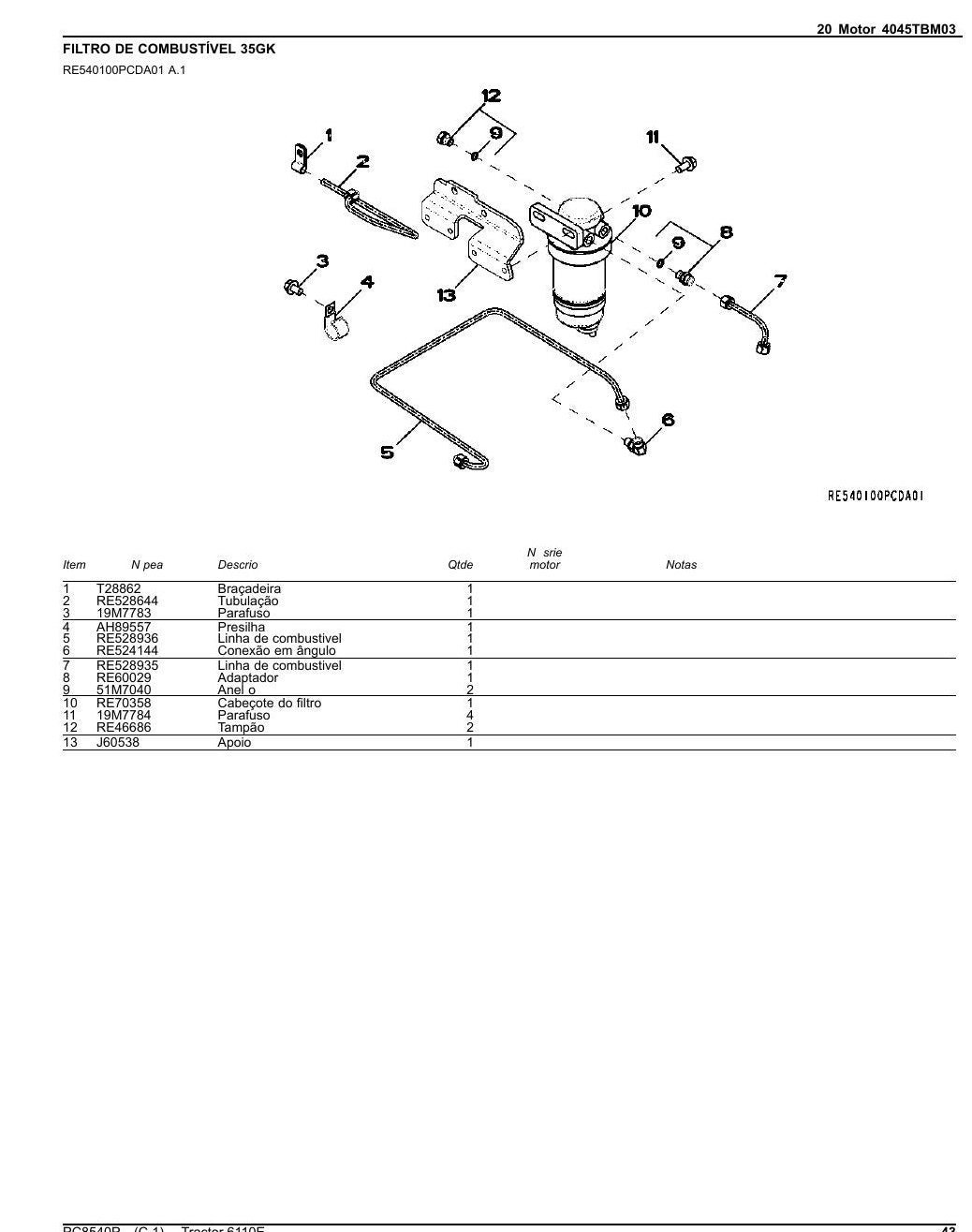 Catálogo de Peças John Deere 6110E — Catálogo oficial de peças do trator John Deere 6110E com números - print 1