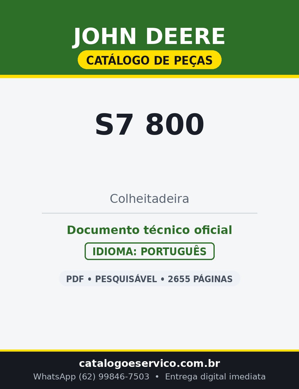 Catálogo de Peças John Deere S7 800 — Colheitadeira