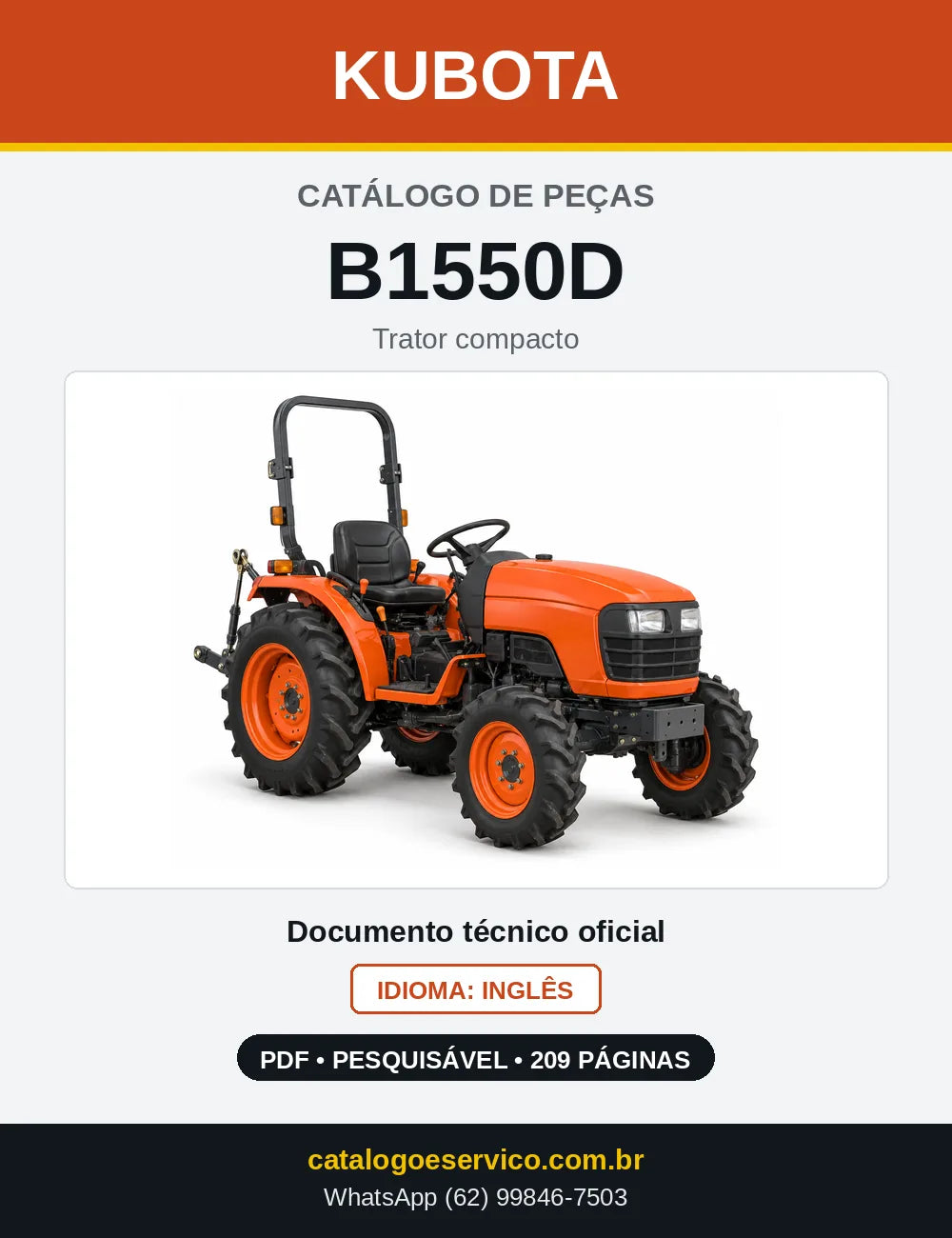 Capa do Catálogo de Peças Kubota B1550D em PDF