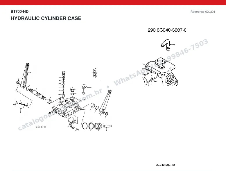 Catálogo de peças Kubota B1700-HD: vista explodida — cilindros hidráulicos