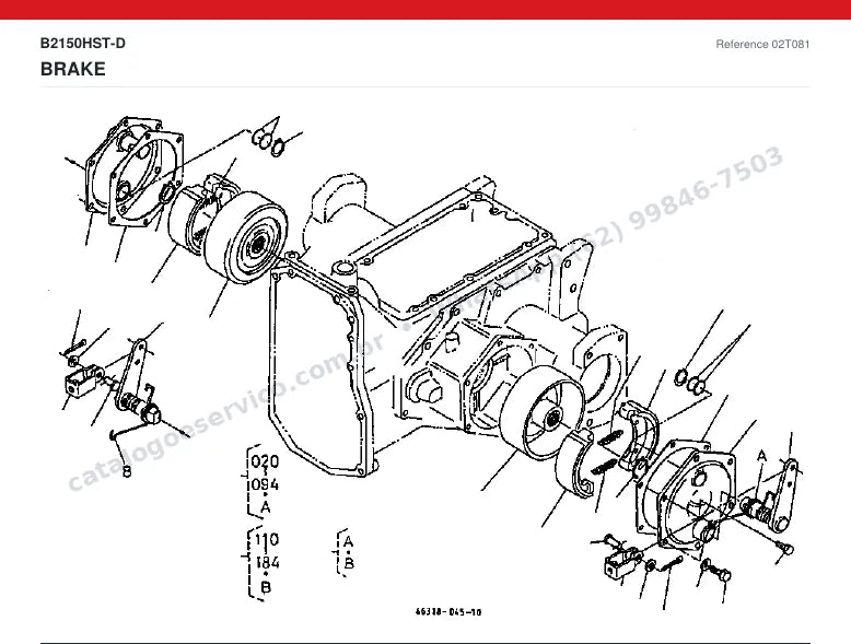 Catálogo de peças Kubota B2150HST-D: vista explodida — freios