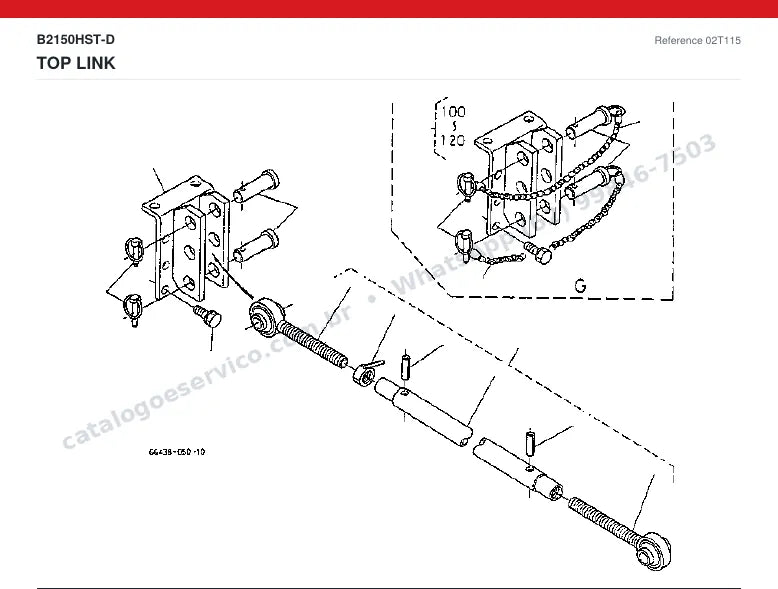 Catálogo de peças Kubota B2150HST-D: vista explodida — levante hidráulico e engate de três pontos