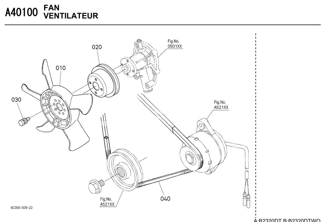 Página interna do Catálogo de Peças Kubota B2320DT/DTWO — Trator compacto