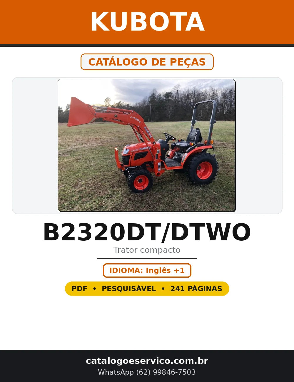 Capa do Catálogo de Peças Kubota B2320DT/DTWO em PDF com 241 páginas