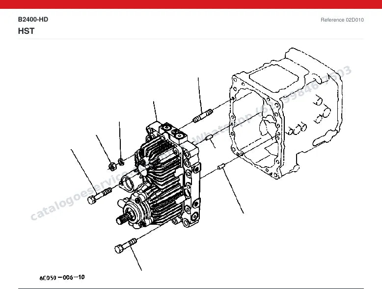 Catálogo de peças Kubota B2400-HD: vista explodida — transmissão hidrostática (HST)