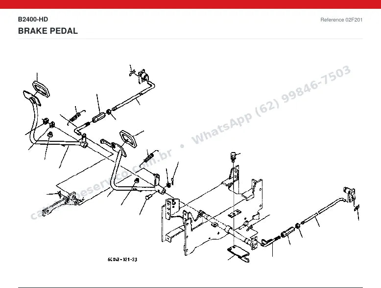 Catálogo de peças Kubota B2400-HD: vista explodida — freios