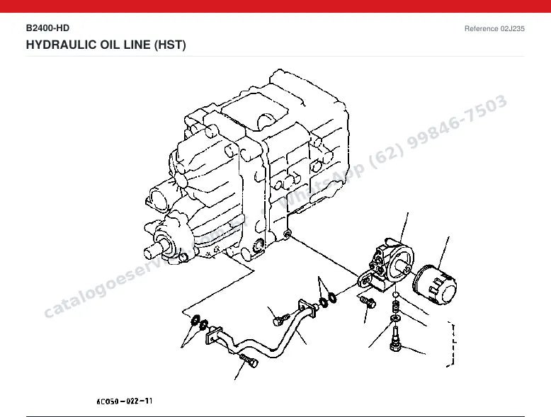 Catálogo de peças Kubota B2400-HD: vista explodida — transmissão hidrostática (HST) (2)