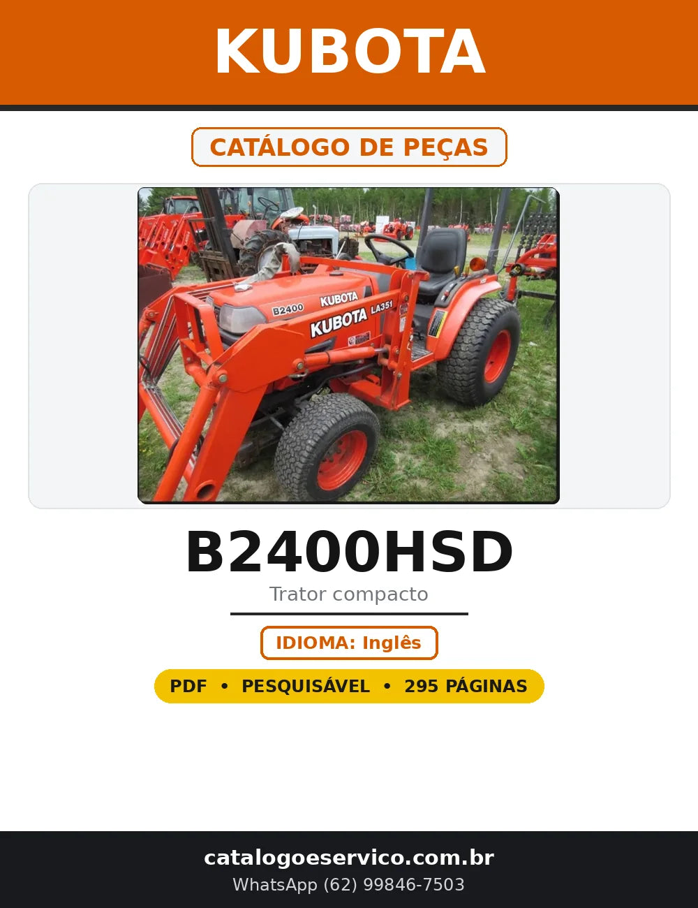 Capa do Catálogo de Peças Kubota B2400HSD em PDF com 295 páginas