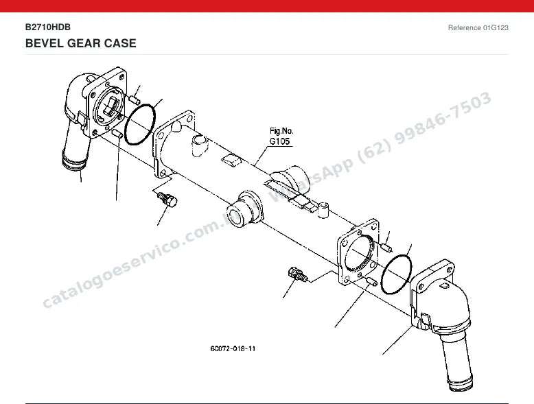 Catálogo de peças Kubota B2710HDB: vista explodida — motor: bloco, cabeçote, pistões e virabrequim