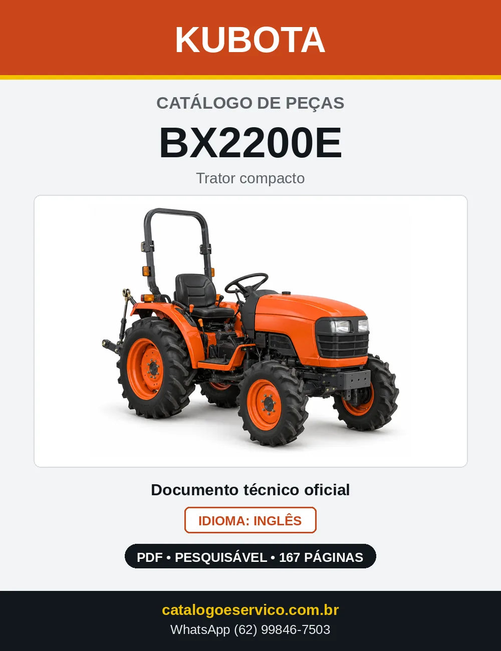 Capa do Catálogo de Peças Kubota BX2200E em PDF