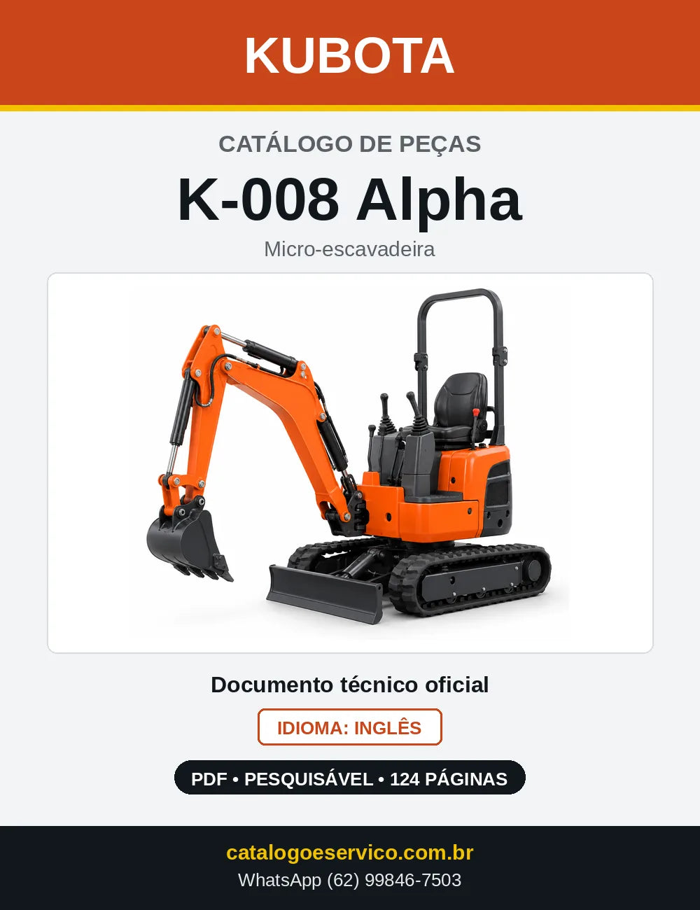 Capa do Catálogo de Peças Kubota K-008 Alpha em PDF