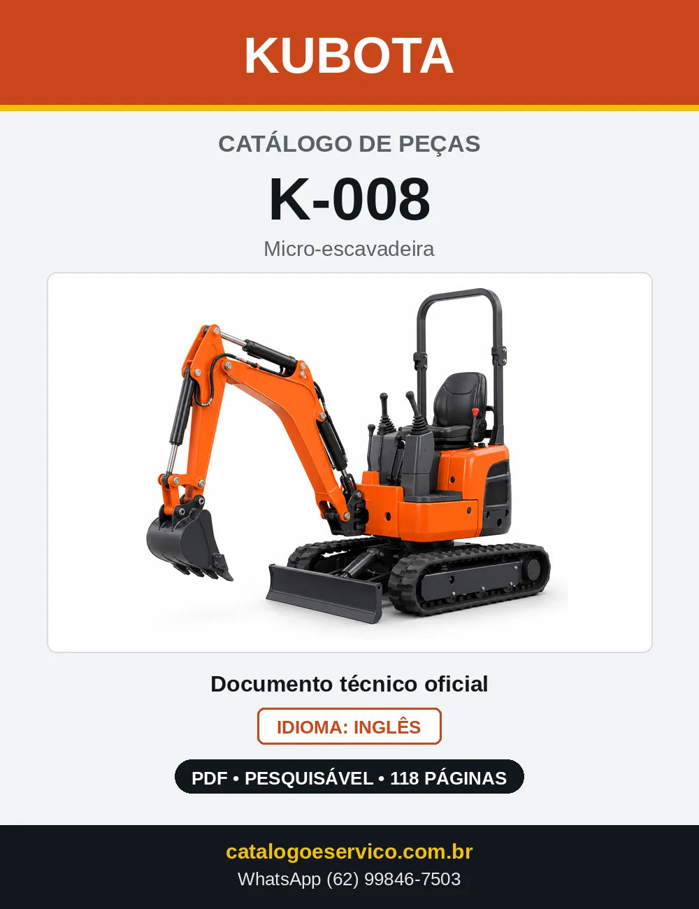 Capa do Catálogo de Peças Kubota K-008 em PDF