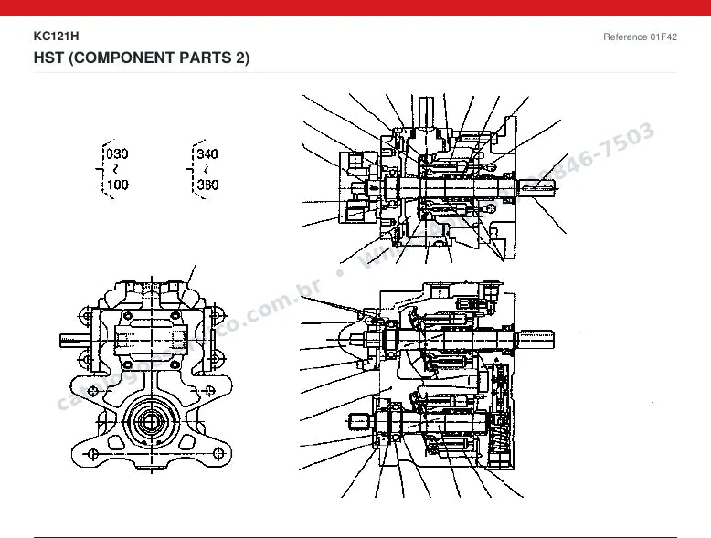 Catálogo de peças Kubota KC121H: vista explodida — transmissão hidrostática (HST)