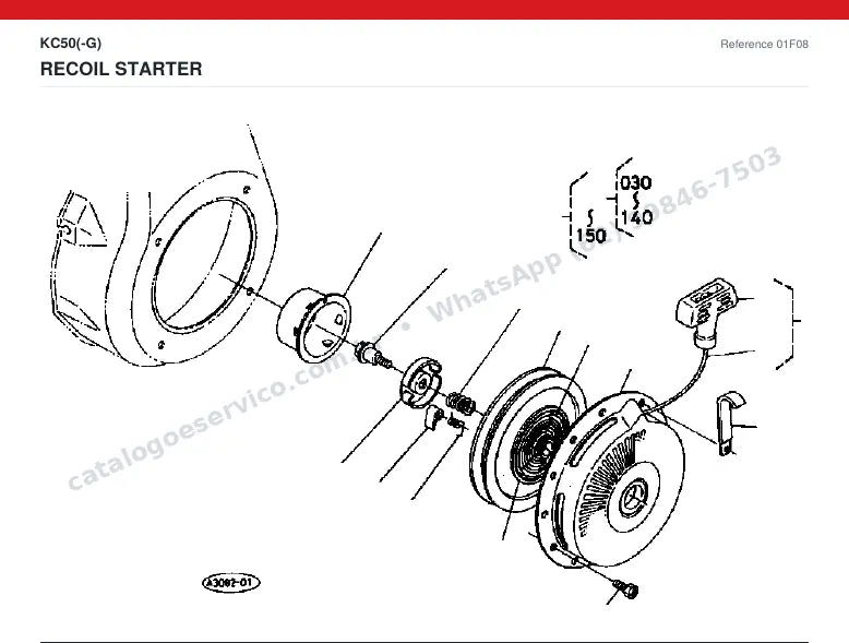 Catálogo de peças Kubota KC50 (-G): vista explodida — motor de partida e alternador