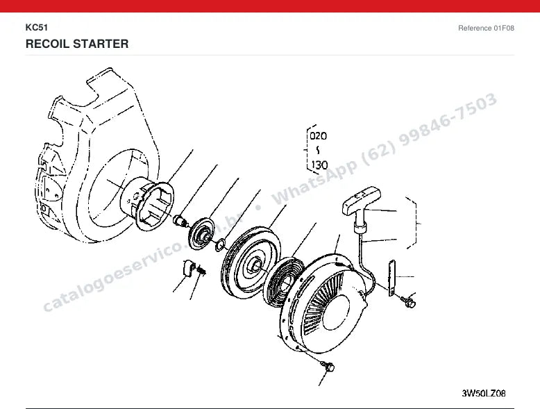 Catálogo de peças Kubota KC51: vista explodida — motor de partida e alternador