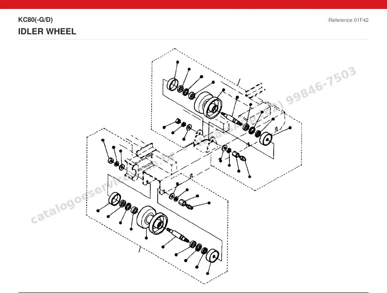 Catálogo de peças Kubota KC80 (-G/D): vista explodida — material rodante, esteiras e translação