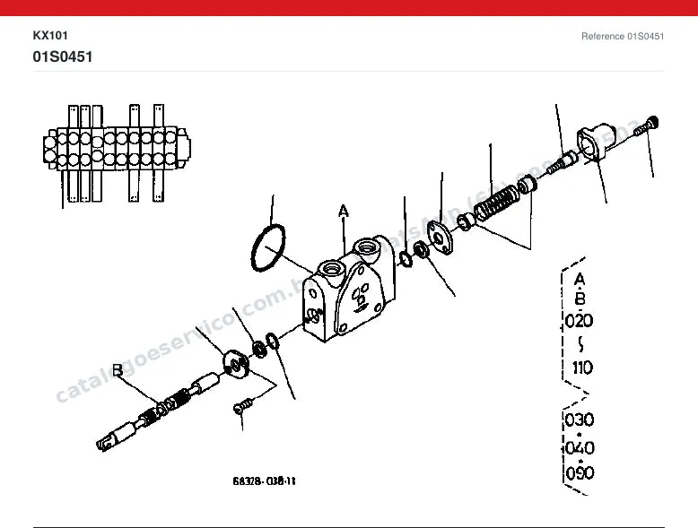 Catálogo de peças Kubota KX101: vista explodida