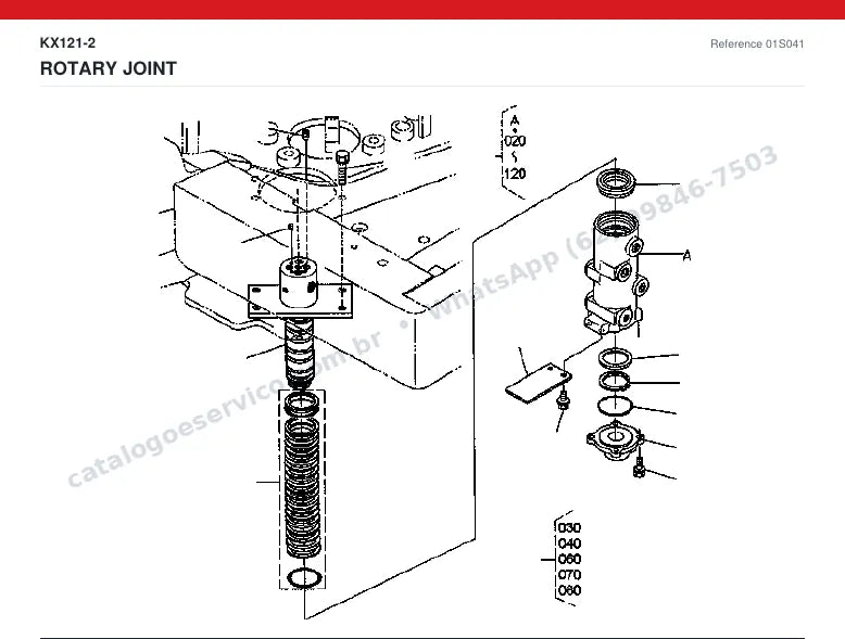 Catálogo de peças Kubota KX121-2: vista explodida — tubulações hidráulicas e tanque de óleo