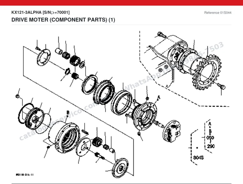Catálogo de peças Kubota KX121-3 Alpha: vista explodida — material rodante, esteiras e translação