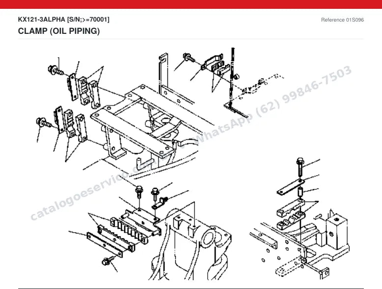 Catálogo de peças Kubota KX121-3 Alpha: vista explodida — tubulações hidráulicas e tanque de óleo