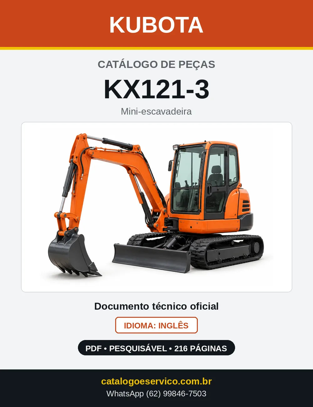 Capa do Catálogo de Peças Kubota KX121-3 em PDF