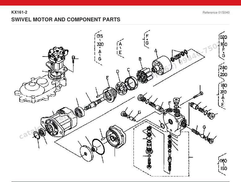 Catálogo de peças Kubota KX161-2: vista explodida — giro: motor e rolamento de giro