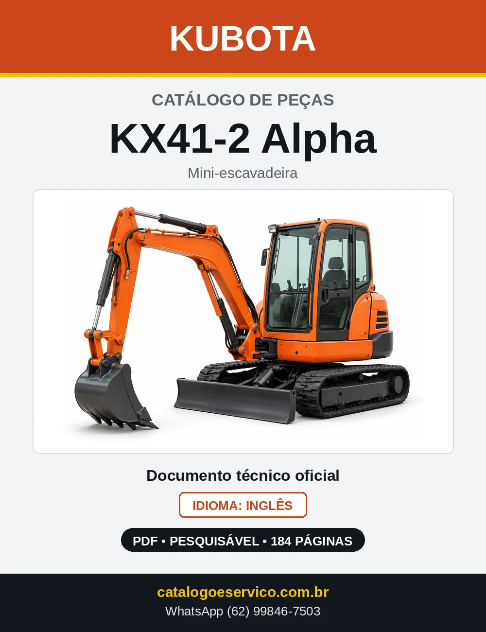 Capa do Catálogo de Peças Kubota KX41-2 Alpha em PDF