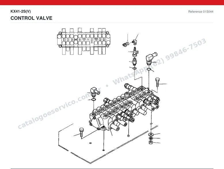 Catálogo de peças Kubota KX41-2S(V): vista explodida — bomba e válvulas hidráulicas