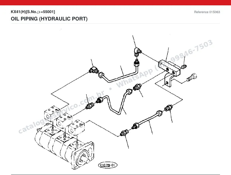 Catálogo de peças Kubota KX41 (H): vista explodida — tubulações hidráulicas e tanque de óleo