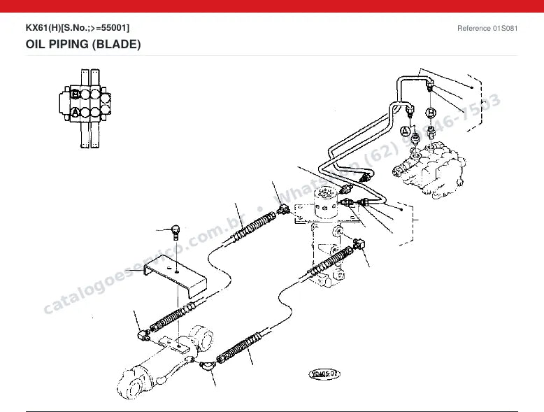 Catálogo de peças Kubota KX61 (H): vista explodida — tubulações hidráulicas e tanque de óleo
