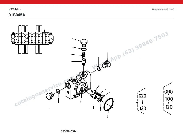 Catálogo de peças Kubota KX61 (H): vista explodida