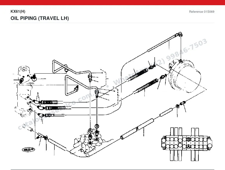 Catálogo de peças Kubota KX61 (H): vista explodida — tubulações hidráulicas e tanque de óleo