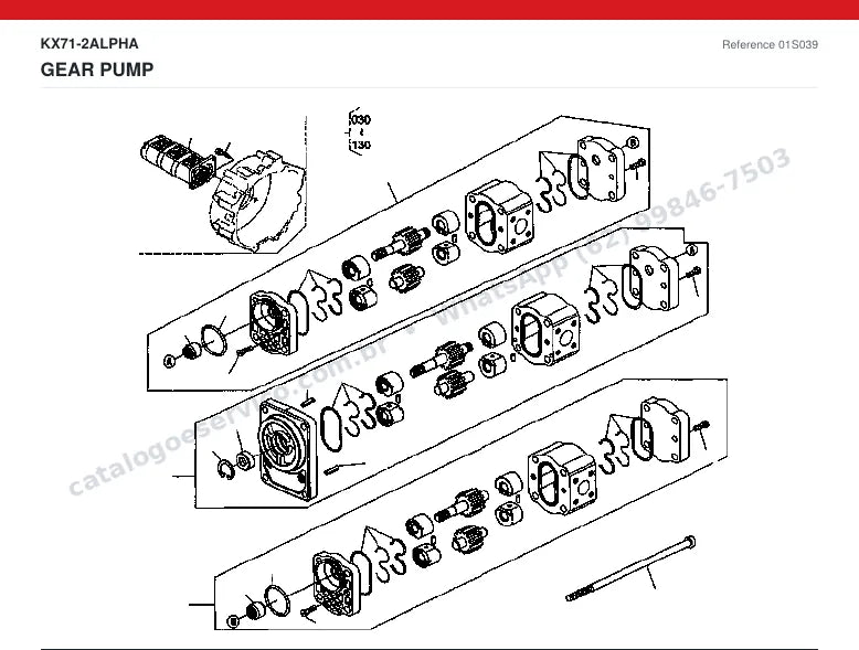 Catálogo de peças Kubota KX71-2 Alpha: vista explodida — bomba e válvulas hidráulicas