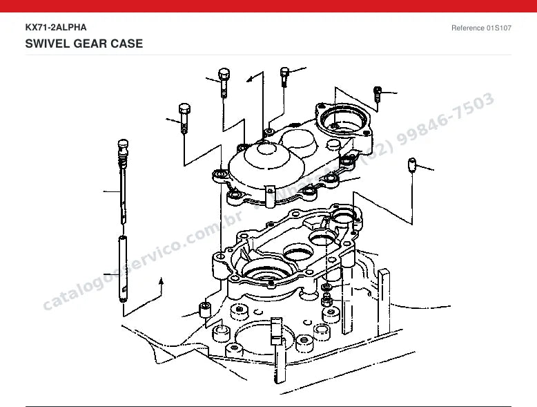 Catálogo de peças Kubota KX71-2 Alpha: vista explodida — motor: bloco, cabeçote, pistões e virabrequim