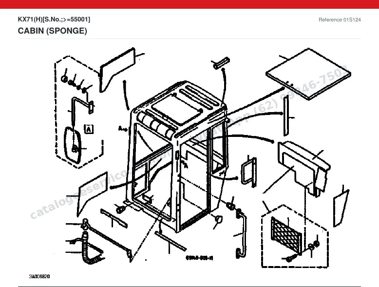 Catálogo de peças Kubota KX71 (H): vista explodida — cabine, capota e assento