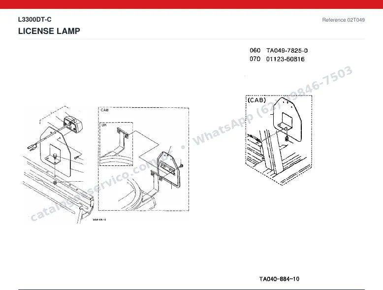 Catálogo de peças Kubota L3300DT-C: vista explodida — sistema elétrico, painel e iluminação