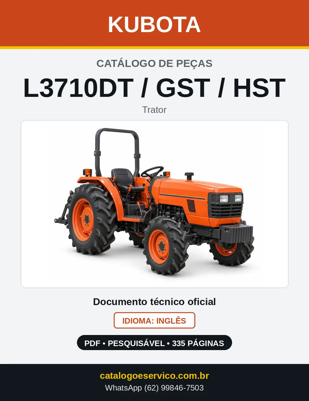 Capa do Catálogo de Peças Kubota L3710DT / GST / HST em PDF