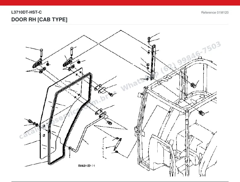 Catálogo de peças Kubota L3710DT-HST-C: vista explodida — cabine, capota e assento