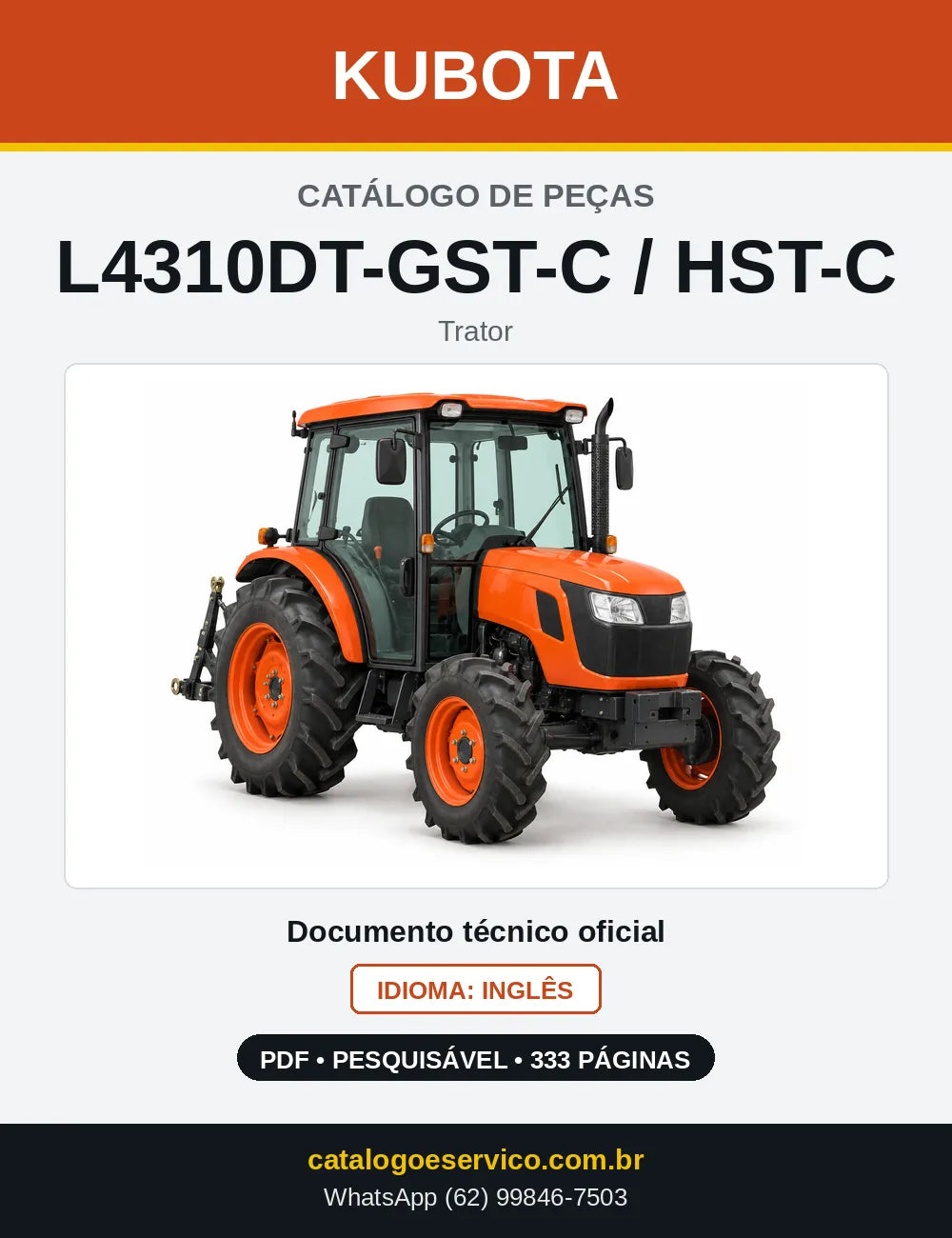 Capa do Catálogo de Peças Kubota L4310DT-GST-C / HST-C em PDF