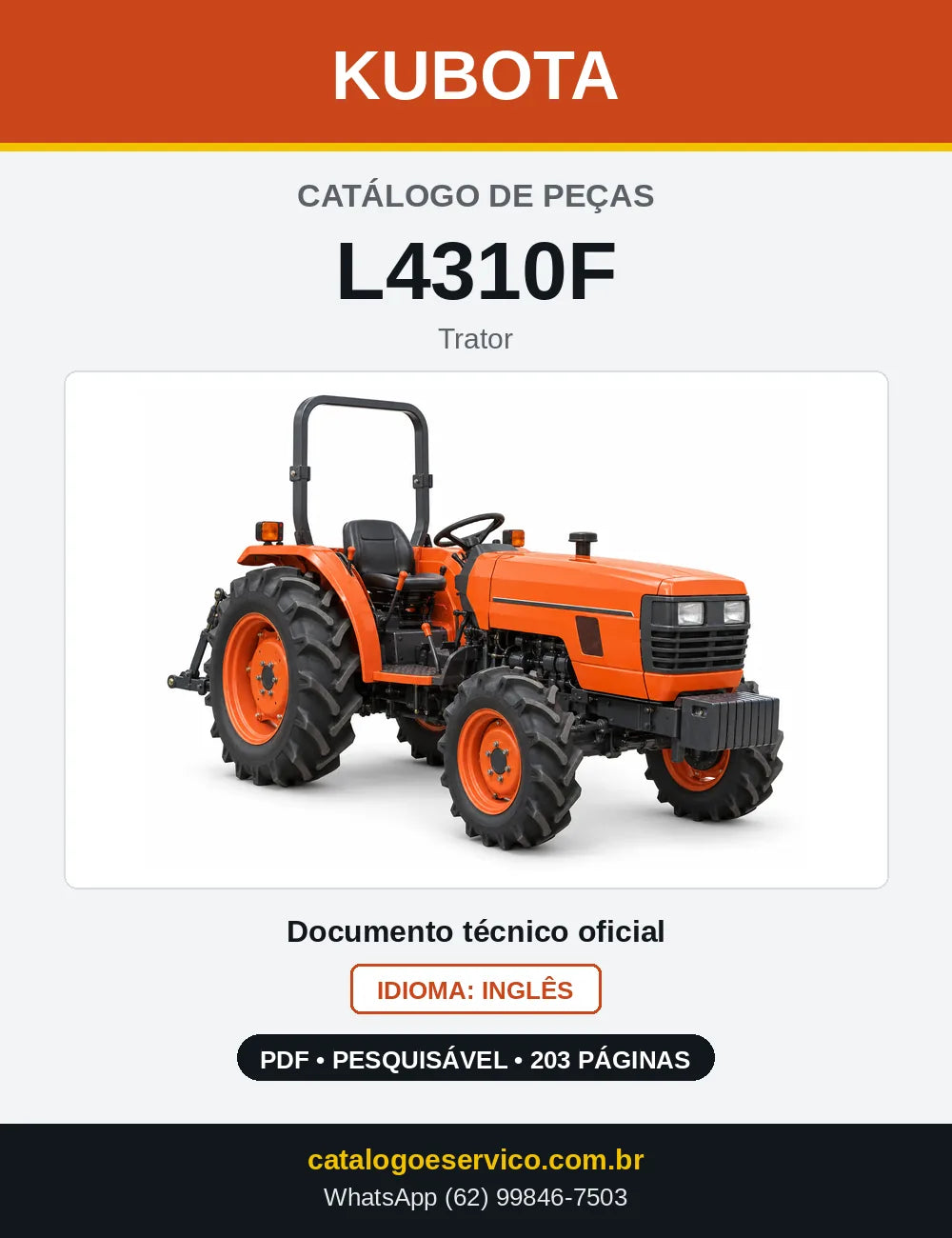 Capa do Catálogo de Peças Kubota L4310F em PDF