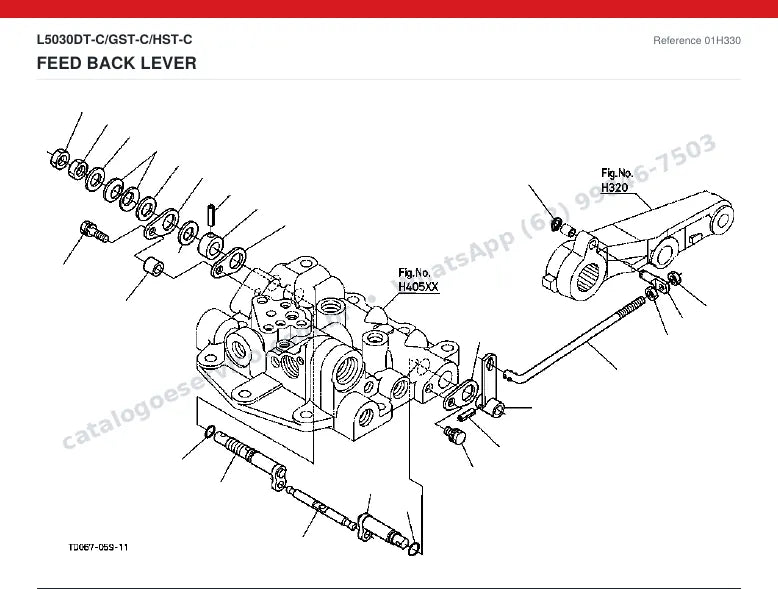 Catálogo de peças Kubota L5030DT-C / GST-C / HST-C: vista explodida — alavancas e pedais de comando