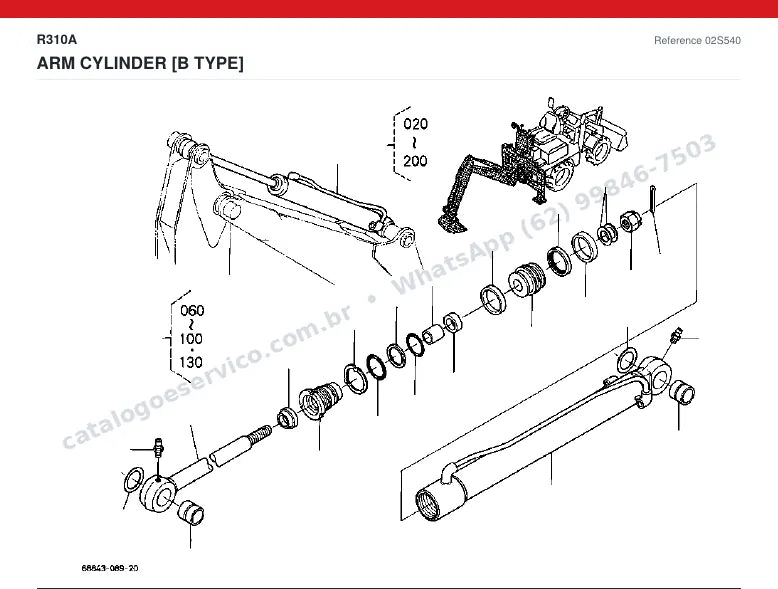 Catálogo de peças Kubota R310A: vista explodida — cilindros hidráulicos