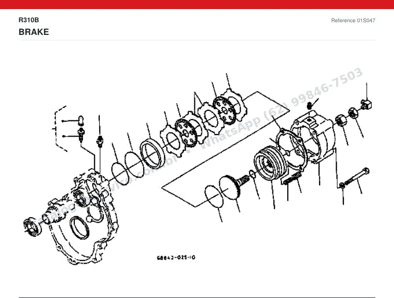 Catálogo de peças Kubota R310B: vista explodida — freios