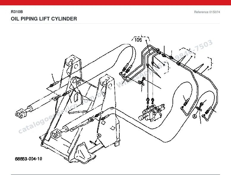Catálogo de peças Kubota R310B: vista explodida — tubulações hidráulicas e tanque de óleo