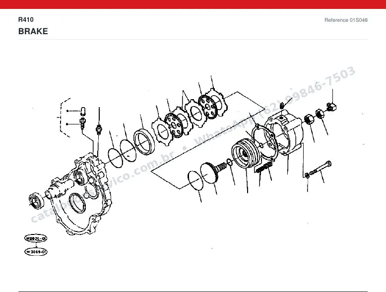 Catálogo de peças Kubota R410: vista explodida — freios